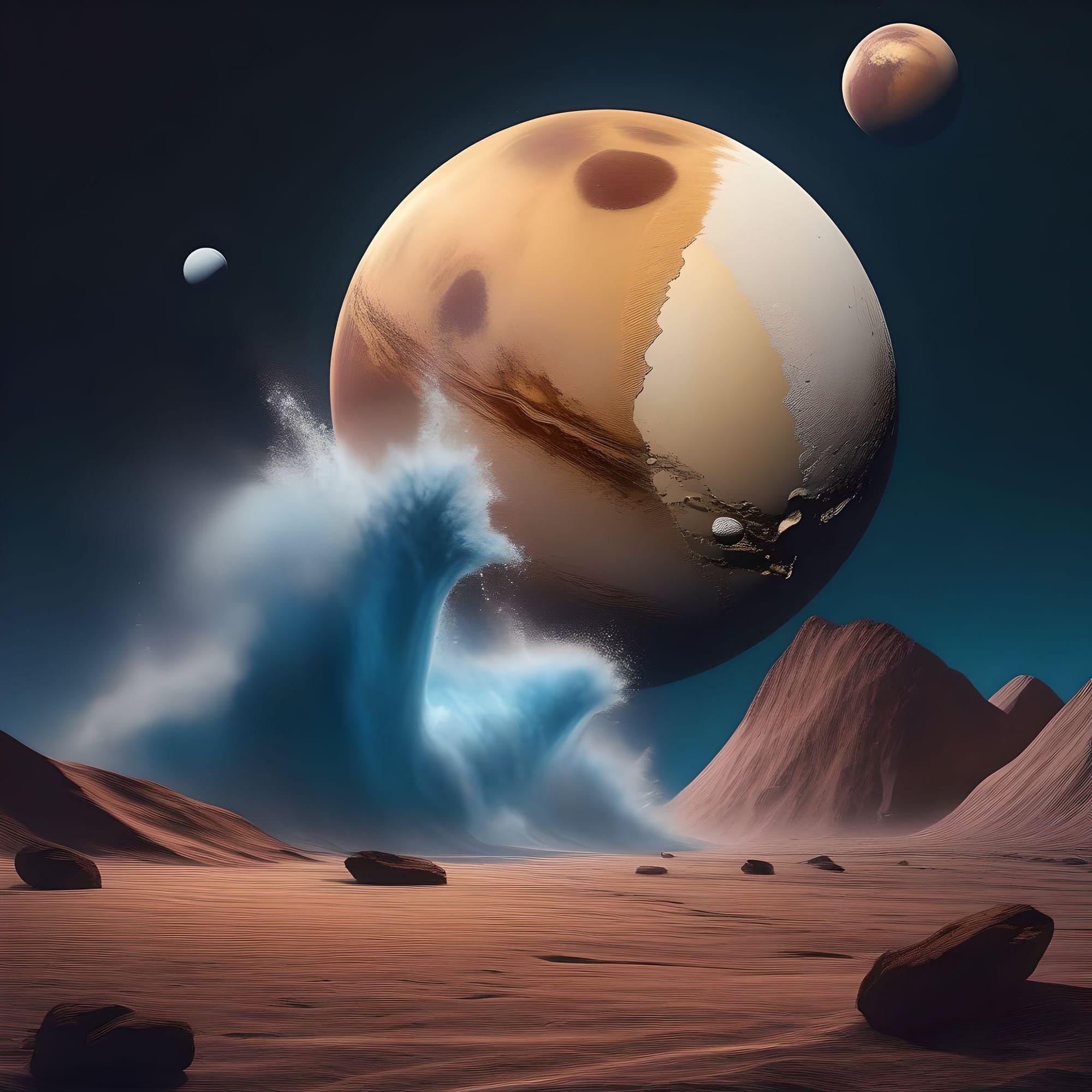 A rendering of an asteroid with the glare of the sun in the background.